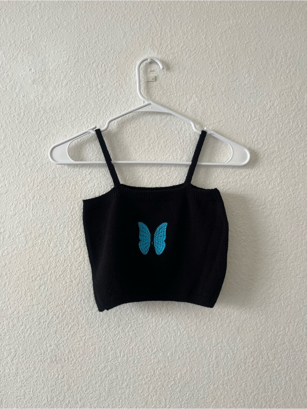 NWT Raga Blue Embroidered Butterfly‎ Top Blouse Crop Small Y2K